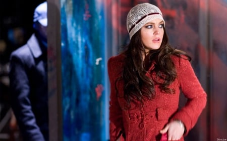 babes in red - beauty, coat, cap, red