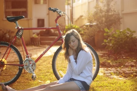 Model - hairs, women, bicycle, model