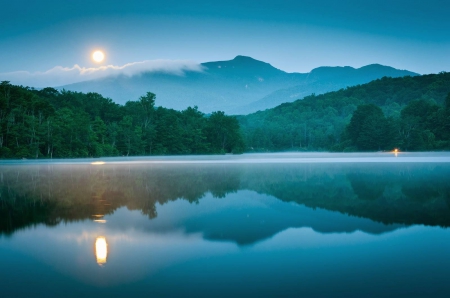 June Moon Reflection - moon, lake, mountain, reflection