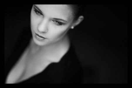 Not Everything Is As It Seems... - woman, face, portrait, eyes, think, beautiful, black and white, feel