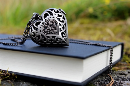 heart - heart, green, book, chain, pendant, background