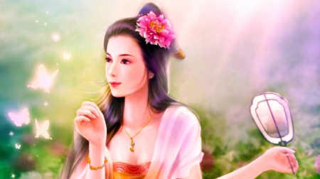 Asian Beauty Art - flower, wallpaper, digital, mirror, beauty, beautiful, girl, art, cg, fine, fantasy, nice, lovely, asian, woman