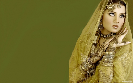 Exotic Bride - veil, bride, beautiful, photography, serene, girl, india, beauty, veiled, bracelets, green, woman, jewelry, exotic