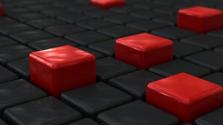 Black&Red Squares - hd, abstract, red, 3d, squares, black