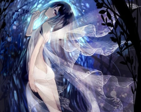 White Wings - nice, beauty, female, hot, creepy, magic, emotional, gloo, anime girl, fantasy, white, pretty, dark, anime, fantasy girl, fly, sexy, creep, girl, sad, night, lovely, flying, sorrow, beautiful, sweet, fairy, serious, dress, float