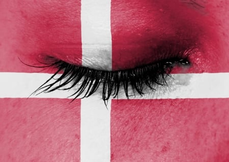 danish face flag - lashes, Denmark, eye, red and white, flag