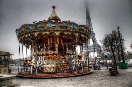 Old Carousel - eiffel tower, france, city, place, paris