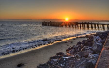 Pier - cloud, beach, pier, sunset