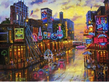 Beale Street, Memphis - clouds, rain, artwork, buildings, sky