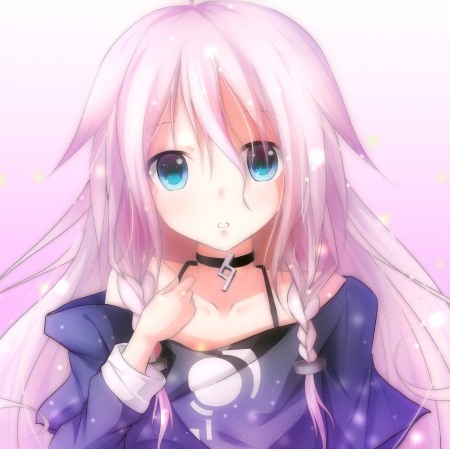 AI - anime, vocaloid, female, pink, gloomy, long hair, gloom, sad, plain, hd, face, sorrow, pink hair, anime girl, girl, simple, cg, ai, vocaloids