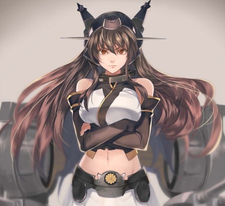 Kantai - pretty, anime, female, kantai collection, mad, long hair, armor, hd, nice, anime girl, beautiful, hot, girl, beauty, lovely, brown hair, sweet, cg, angry, sinister, sexy, kanrai