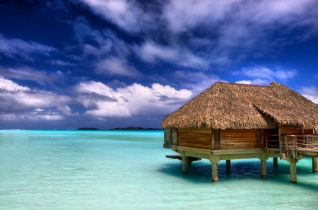 Summer And Holidays - crystal green lagoon, dive, resort, chalets, beautiful, ocean, sky, clouds, island, overawter, paradise