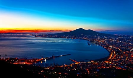 Naples and Vesuvius_Italy - clouds, volcano, Panorama, sea, sunrise, night, Italia, Ancient, City, Napoli, sunset, lights, Italy, Landscapes, Town, bay