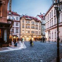 cobblestone street in old prague