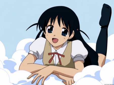 Resting On The Clouds - tsukamoto, big eyes, anime, anime girl, tenma tsukamoto, school uniform, blushing, clouds, school rumble, smile, tenma