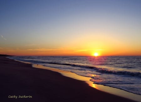 Ocean Sunrise on Assateaque Island - clouds, water, beach, sunrise, ocean, sunset, nature, waves, sky