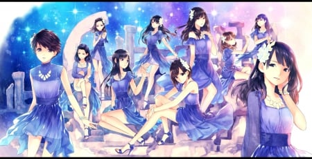 Lady's Blue - beauty, female, hot, gowb, anime girl, wonderful, black hair, elegant, gorgeous, anime, family, team, maiden, lady, sexy, girl, long hair, cg, hd, blue, beautiful, awesome, group, spendid, dress