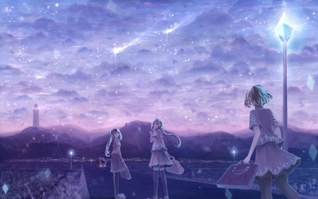 Fancy Full Time - pretty, star, anime, magic, female, scenery, scene, night, gloomy, gloom, nice, sky, anime girl, girl, scenic, lovely, sweet, cloud