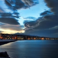 seaside town at dawn