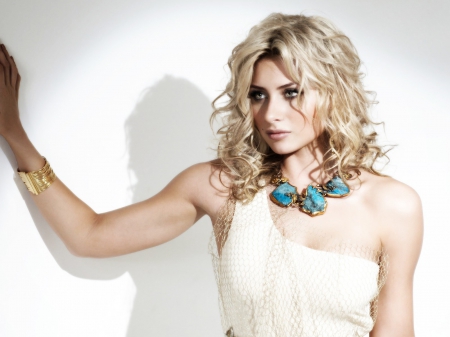 Aly Michalka - white, woman, actress, girl, blue, necklace, aly michalka, blonde