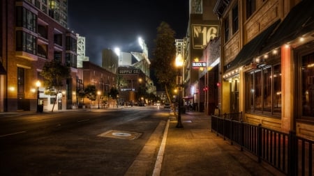 san diego street by the stadium at game time hdr - street, lights, hdr, city, stadium, night