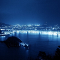 san sebastian spain in blue lights at night