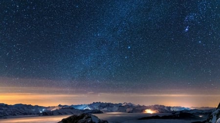 marvelous starry night in winter - sky, mountains, winter, stars, night