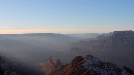 morning fog in the grand canyon  - morning, winter, cliffs, canyon, fog