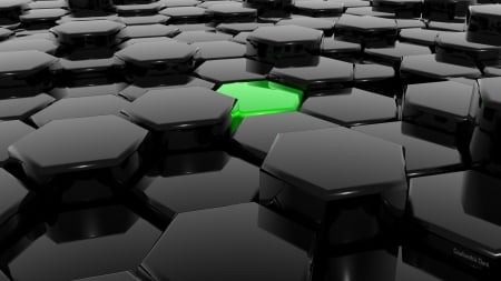 3D Hexagons - Green, HD, Hexagons, 3D, Dark, Abstract