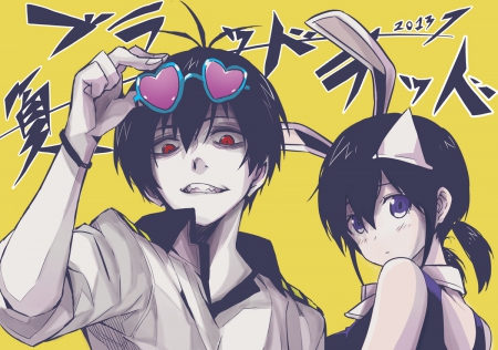 Anime Couple - blood lad, anime girl, vampire, ghost girl, bunny girl, anime, fuyumi yanagi, anime couple, couple, anime stud, heart glasses, starz, yanagi, heart shades, undead bunny girl, undead, fuyumi, bunny ears, undead couple