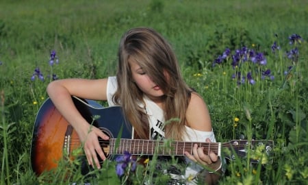 Beautiful Girl - beautiful, fields, girl, music