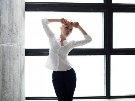 beauty - white, beauty, pose, shirt