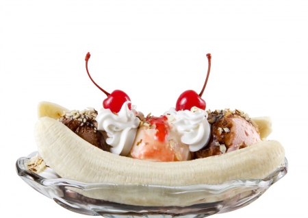 Banana split - cream, dessert, banana, chocolate, cherry, food