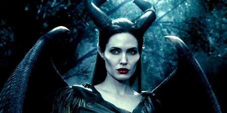 Maleficent (2014) - woman, actress, girl, movie, wings, black, fantasy, maleficent, evil queen, angelina jolie, blue, disney, fairy