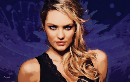 Candice Swanepoel - poster, by cehenot, girl, blonde, black, purple, woman, model, Candice Swanepoel, art