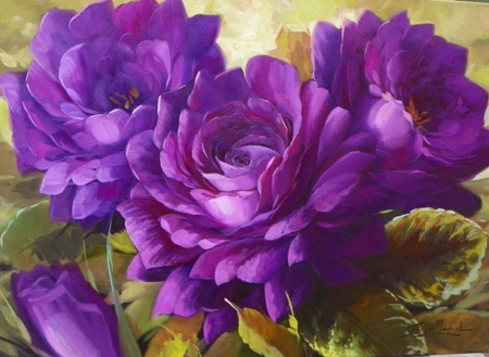 Beautiful Purple Flowers - flowers, purple, beautiful, painting, three