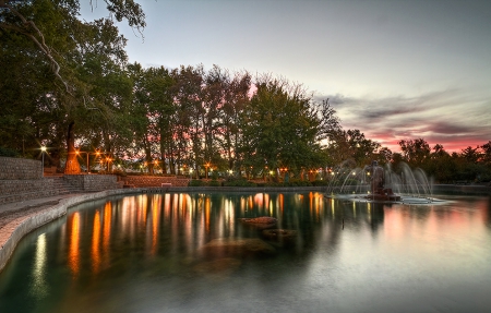 Fountain - water, fountain, lake, lights