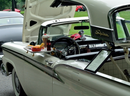 Old School Drive Thru - drive in restaurant, classic car, 1950s, impala, old school drive thru