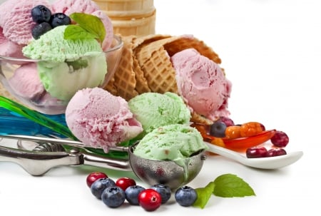 Ice Cream - fresh berries, ice cream, sweet, dessert, berries