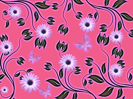 Lilac & Coral Pattern - coral, flower, pattern, lilac