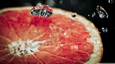 Grapefruit - water, photohraphy, macro, fesh, food, drops, grapefruit, summer, wallpaper, fruit, hd, abstract, eat, water splash, pink, close-up, splash