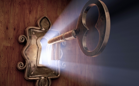 Key to the Unknown - door, lock, the key hole, light