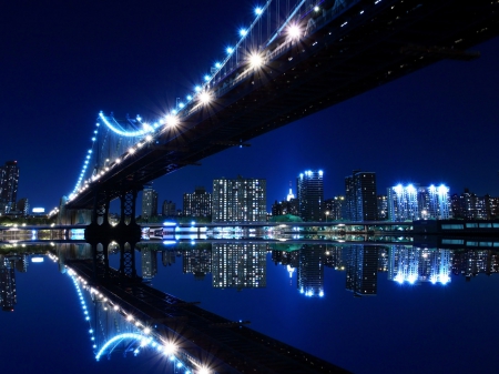 Bridge Lights - beautiful, river, night, buildings, bridge, lights