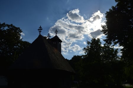 Romanian Old Church - cloud, croce, church, sky