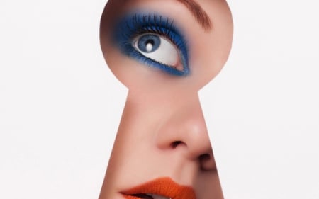 Curiosity - white, woman, girl, blue, curiosity, orange, make-up, model