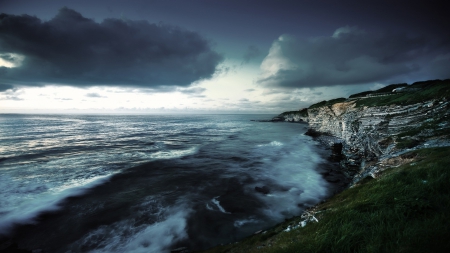 spectacular coastal cliffs hdr - clouds, hdr, sea, waves, cliffs, coast