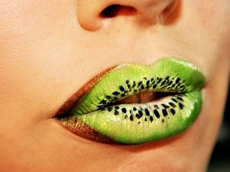 Kiwi kiss - lips, make-up, green, fruit, kiwi