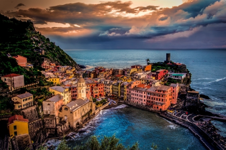 Vernazza, Italy - clouds, water, coast, mediterranean, sea, amalfi