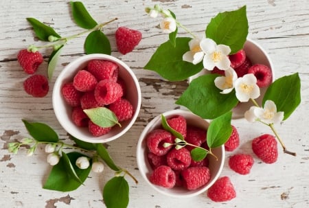 * Raspberries and jasmin * - nature, fresh, fruits, flowers, flower