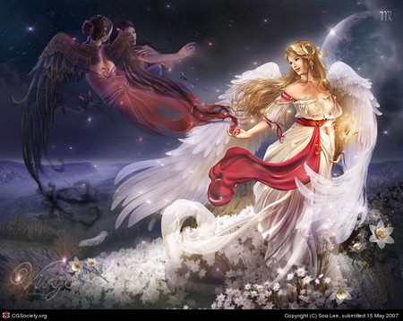 virgo  - girls, digital, flying, feathers, virgo, magic, fantasy, white dressed, fairy, world, pink, flowers, love, anime, three angels, cg, temptation, angels, clouds, lovely, painting, fairy tale, other, starry, beautiful, dreams, tale, amazing, lovers, stars, abstract, wings, white, univerce, dream, colorful, angel female, pretty, night, art, sky, nice, planet, passion, angel